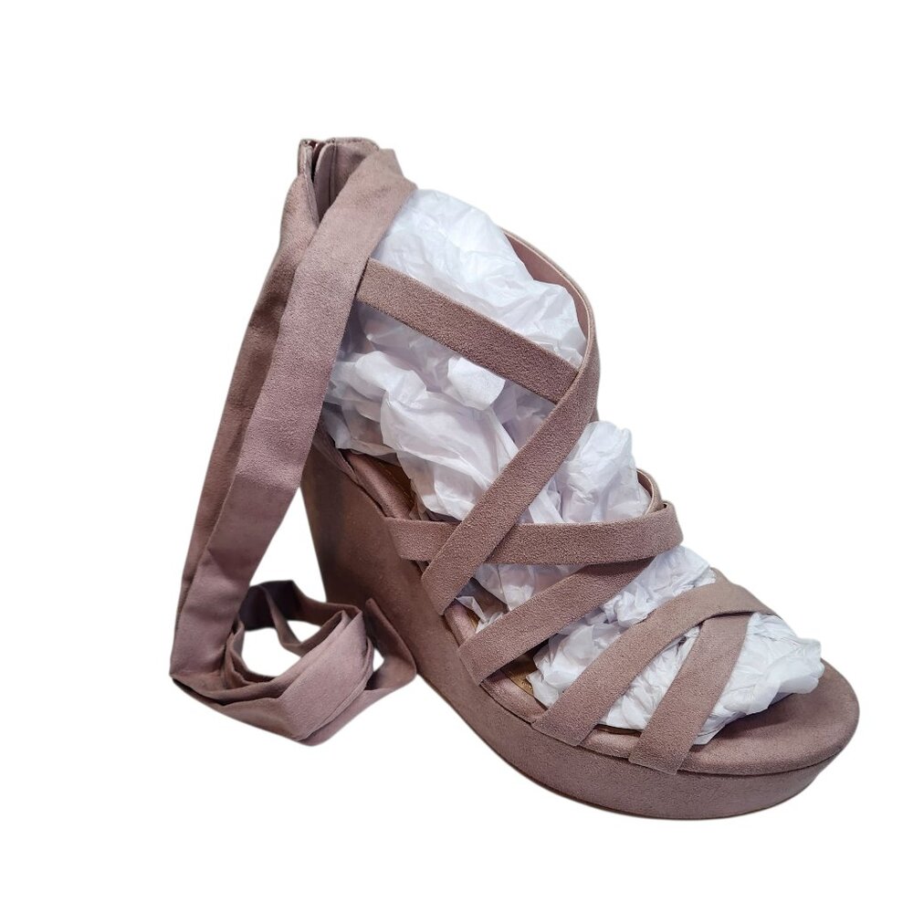 Torrid Nude Pink Strappy Lace Up Sandals Heels Wedges Size 10 W Women's - Picture 2 of 7